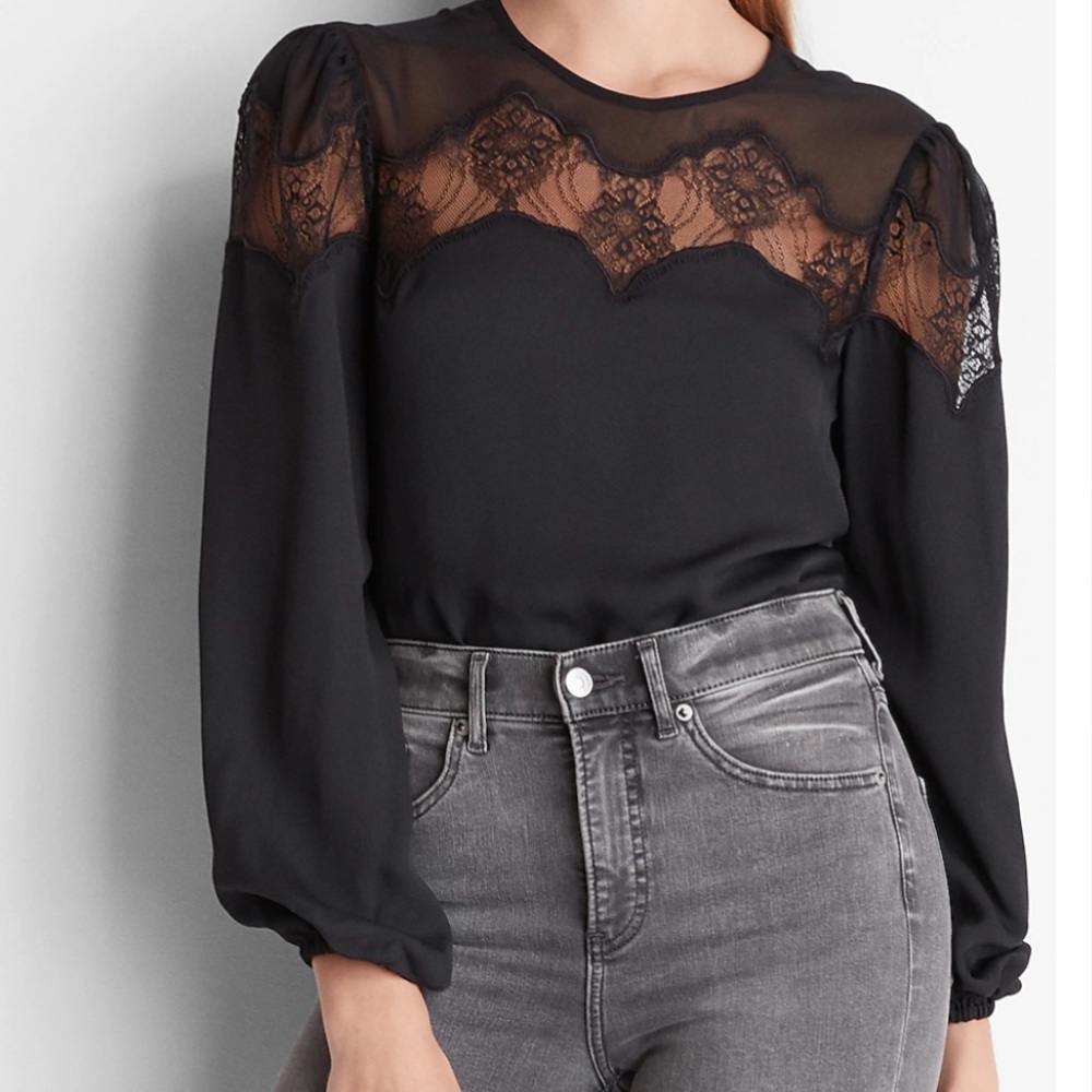 NWT Express Lace Balloon Sleeve Top | Black | Size XL